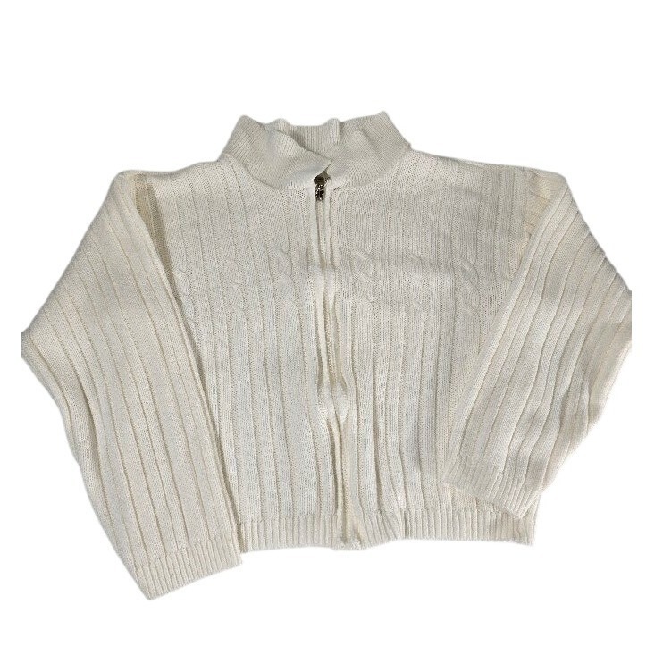 New Moves Womens Knit Zip Up Sweater L Cream Ribbed Mock Neck — image 3 of 7